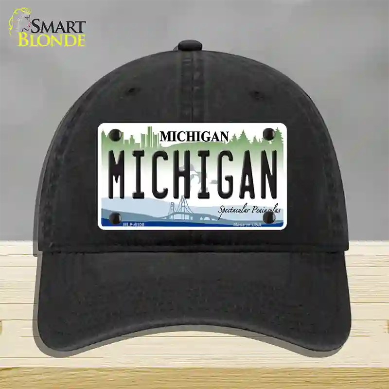 Michigan Novelty License Plate Hat Unconstructed Cotton / Black