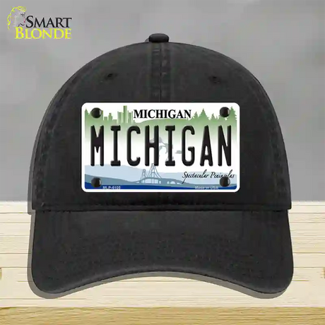 Michigan Novelty License Plate Hat Unconstructed Cotton / Black