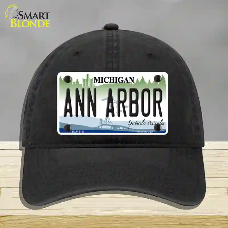 Ann Arbor Michigan Novelty License Plate Hat Unconstructed Cotton / Black