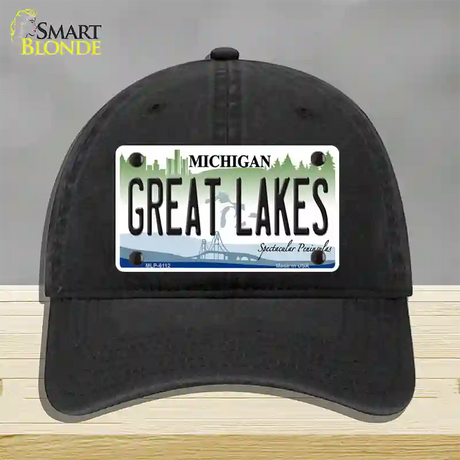 Great Lakes Michigan Novelty License Plate Hat Unconstructed Cotton / Black