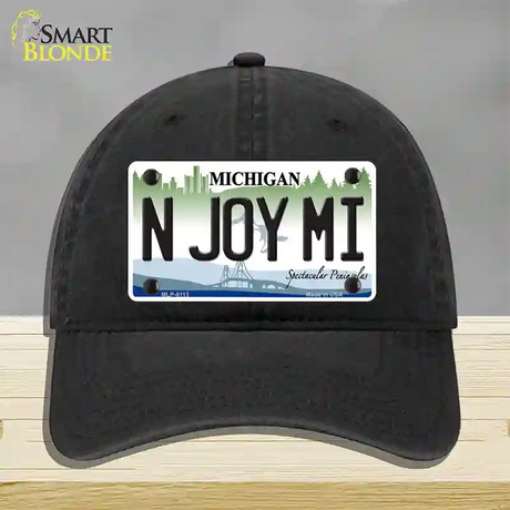 N Joy Mi Michigan Novelty License Plate Hat Unconstructed Cotton / Black