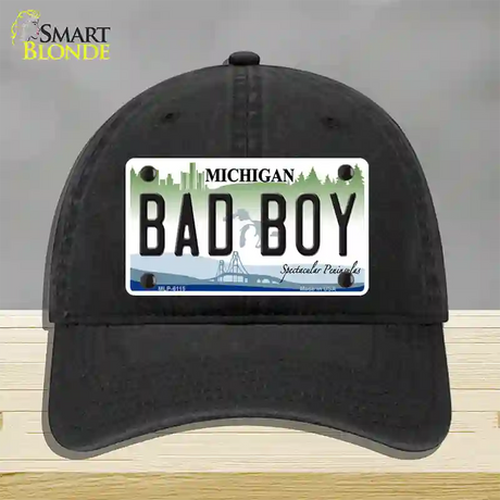 Bad Boy Michigan Novelty License Plate Hat Unconstructed Cotton / Black