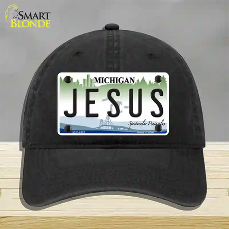 Jesus Michigan Novelty License Plate Hat Unconstructed Cotton / Black