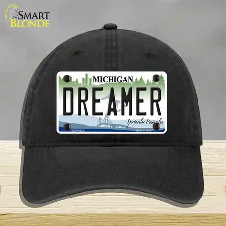 Dreamer Michigan Novelty License Plate Hat Unconstructed Cotton / Black