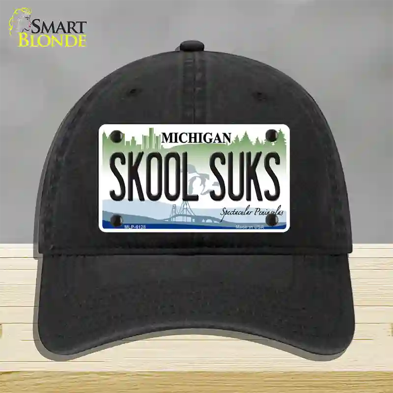 Skool Suks Michigan Novelty License Plate Hat Unconstructed Cotton / Black