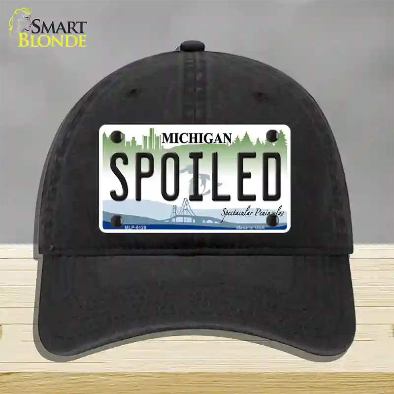 Spoiled Michigan Novelty License Plate Hat Unconstructed Cotton / Black