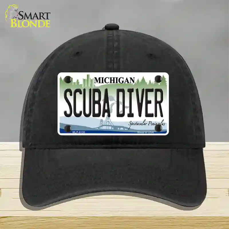 Scuba Diver Michigan Novelty License Plate Hat Unconstructed Cotton / Black