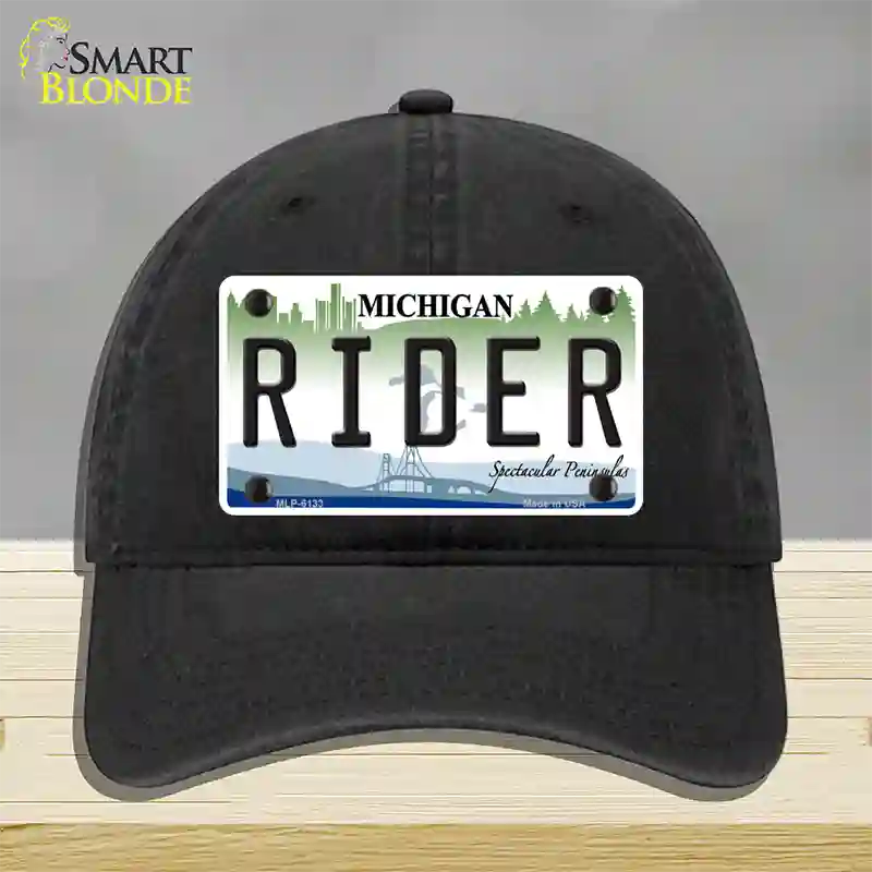 Rider Michigan Novelty License Plate Hat Unconstructed Cotton / Black