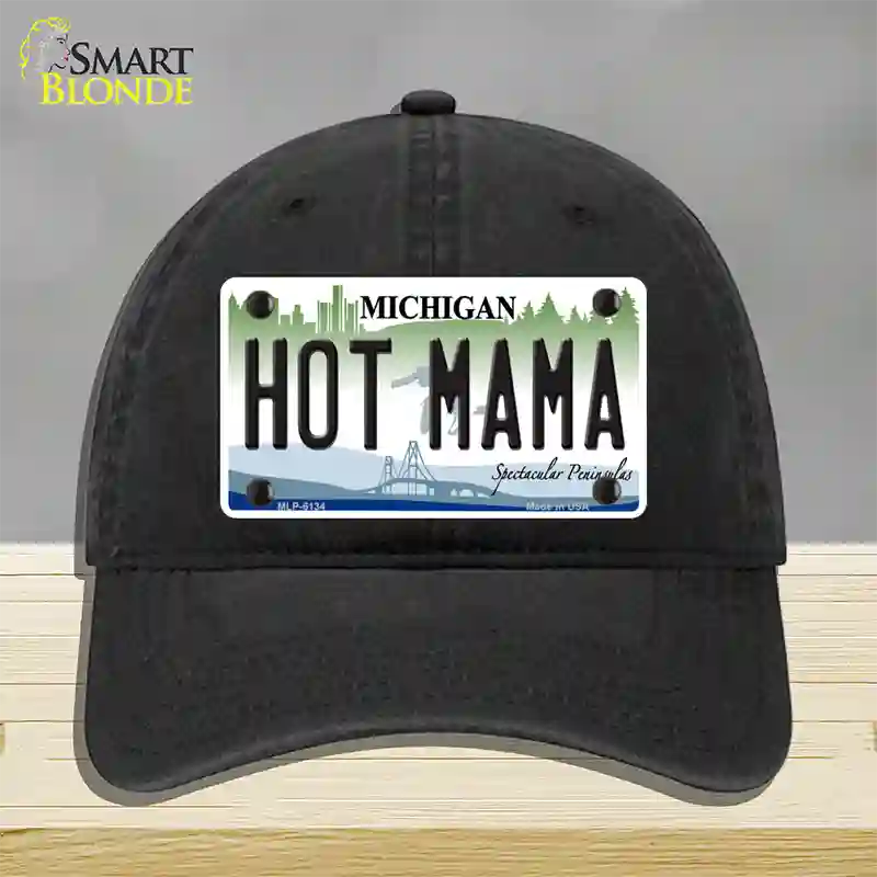 Hot Mama Michigan Novelty License Plate Hat Unconstructed Cotton / Black