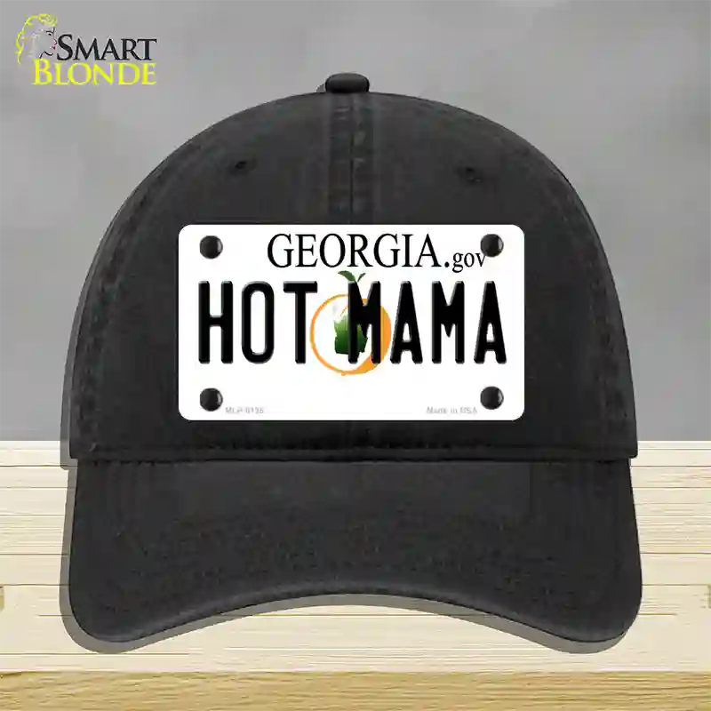 Hot Mama Georgia Novelty License Plate Hat Unconstructed Cotton / Black