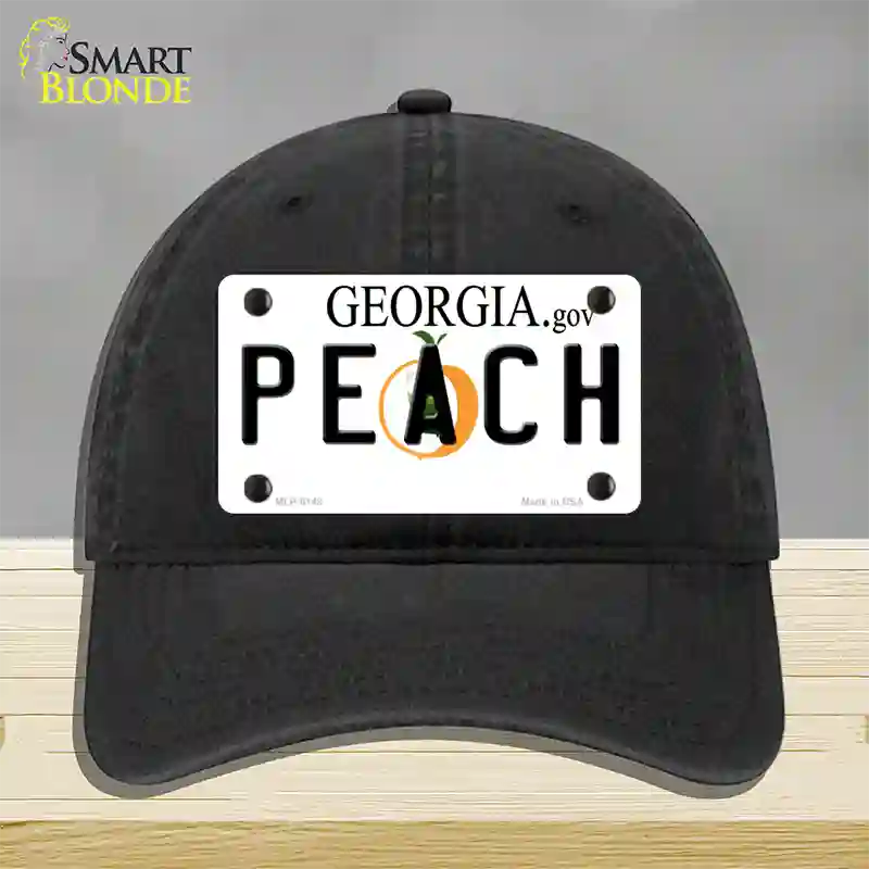 Peach Georgia Novelty License Plate Hat Unconstructed Cotton / Black