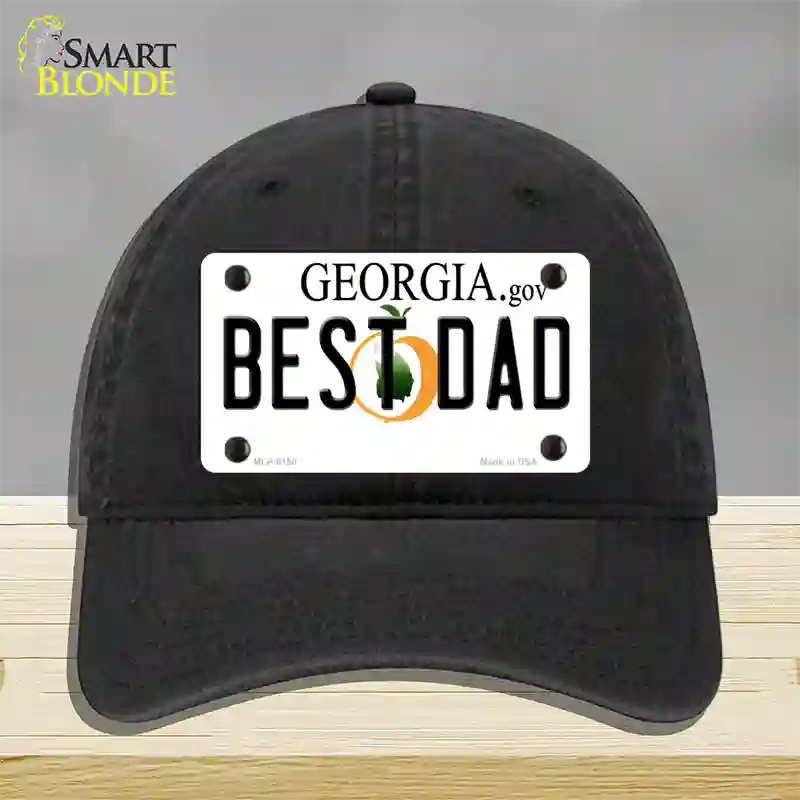 Best Dad Georgia Novelty License Plate Hat Unconstructed Cotton / Black