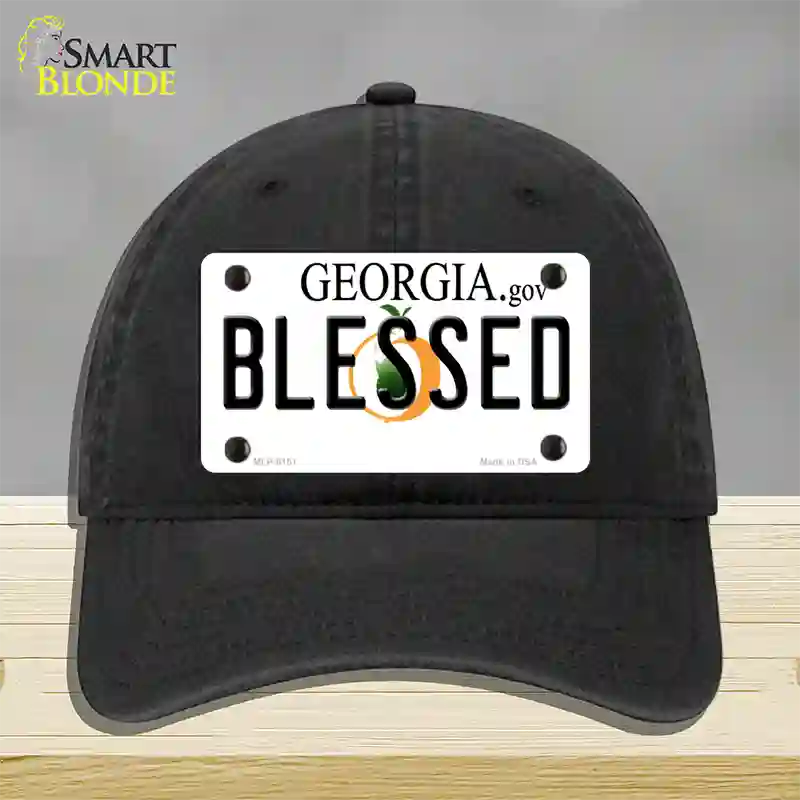 Blessed Georgia Novelty License Plate Hat Unconstructed Cotton / Black