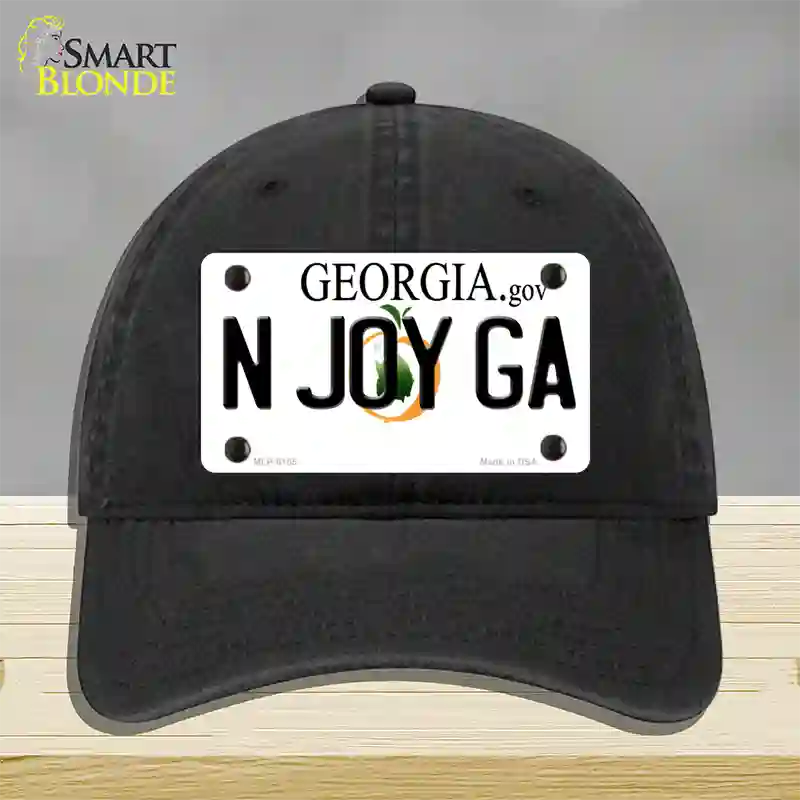 N Joy Ga Georgia Novelty License Plate Hat Unconstructed Cotton / Black