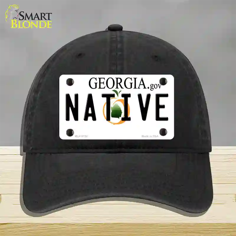 Native Georgia Novelty License Plate Hat Unconstructed Cotton / Black