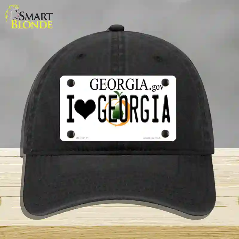 I Love Georgia Novelty License Plate Hat Unconstructed Cotton / Black