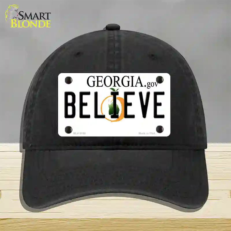 Believe Georgia Novelty License Plate Hat Unconstructed Cotton / Black