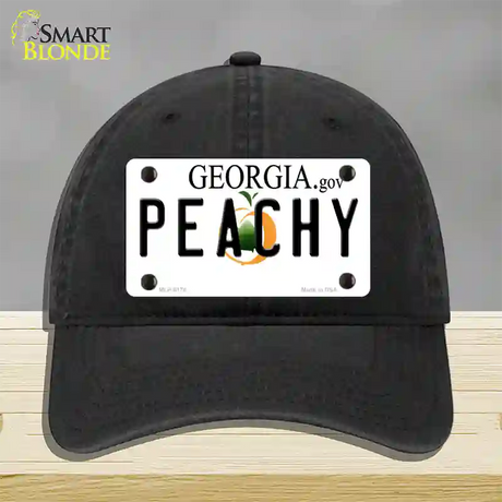 Peachy Georgia Novelty License Plate Hat Unconstructed Cotton / Black