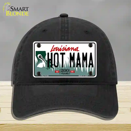 Hot Mama Louisiana Novelty License Plate Hat Unconstructed Cotton / Black