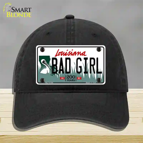 Bad Girl Louisiana Novelty License Plate Hat Unconstructed Cotton / Black