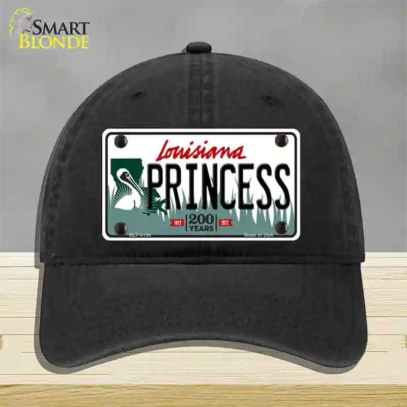 Princess Louisiana Novelty License Plate Hat Unconstructed Cotton / Black