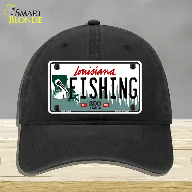 Fishing Louisiana Novelty License Plate Hat Unconstructed Cotton / Black