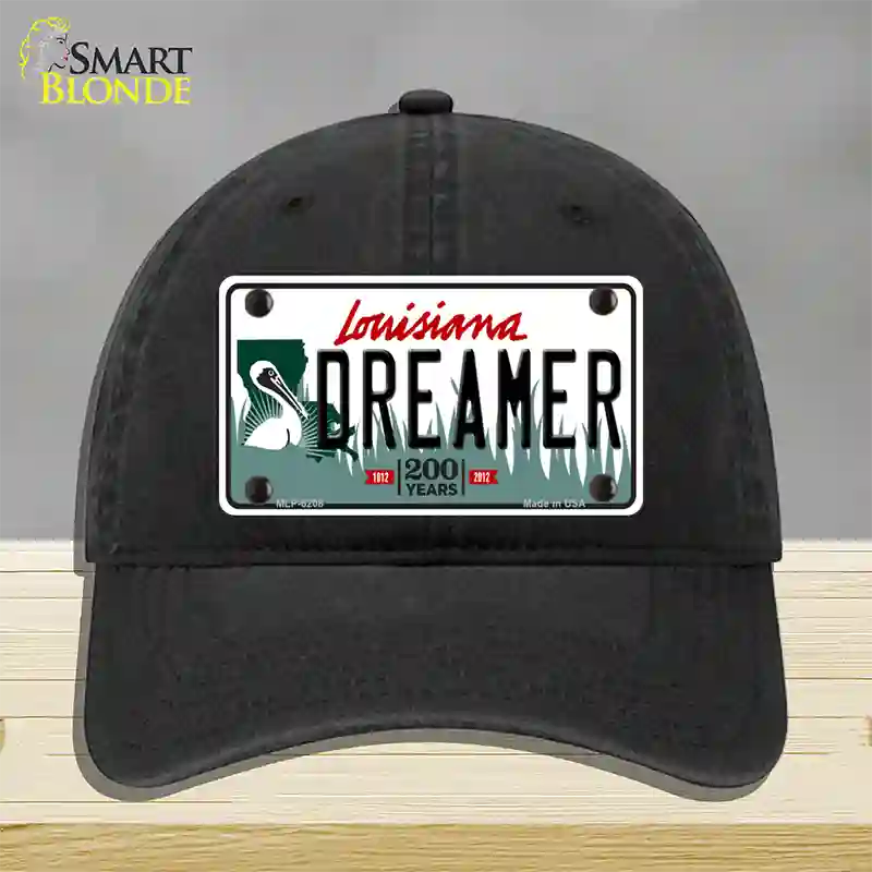 Dreamer Louisiana Novelty License Plate Hat Unconstructed Cotton / Black