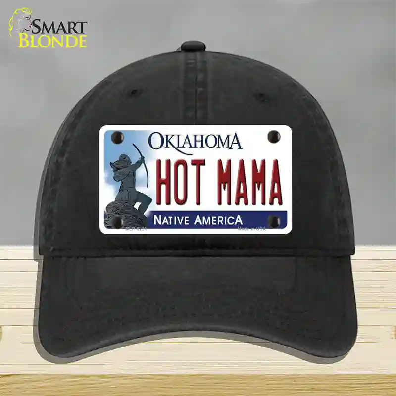 Hot Mama Oklahoma Novelty License Plate Hat Unconstructed Cotton / Black