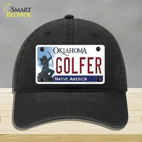 Golfer Oklahoma Novelty License Plate Hat Unconstructed Cotton / Black