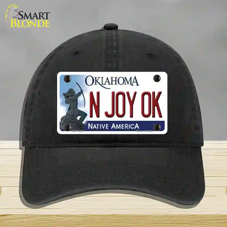 N Joy Ok Oklahoma Novelty License Plate Hat Unconstructed Cotton / Black