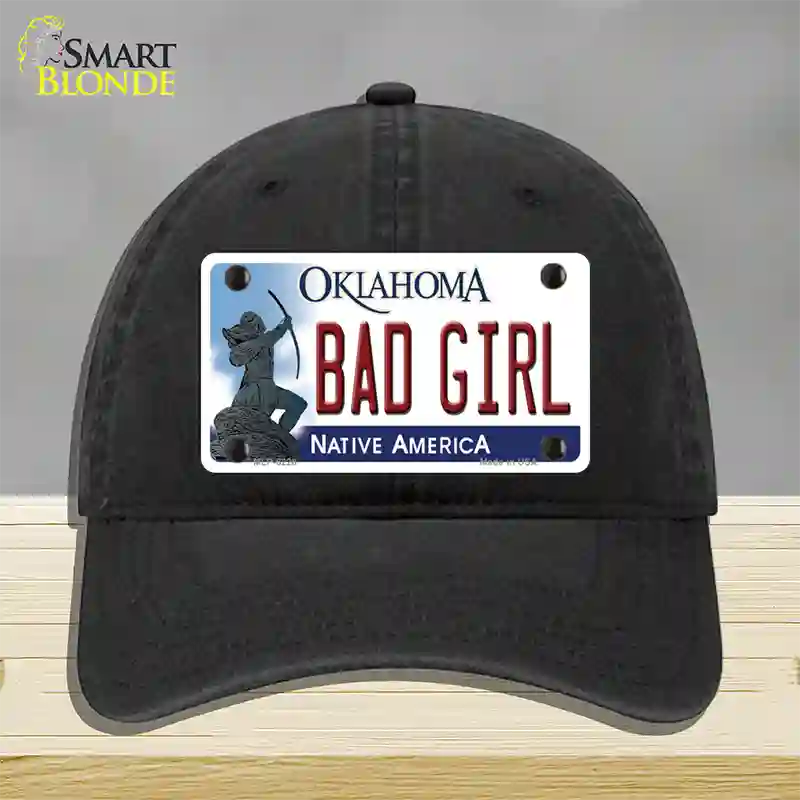 Bad Girl Oklahoma Novelty License Plate Hat Unconstructed Cotton / Black