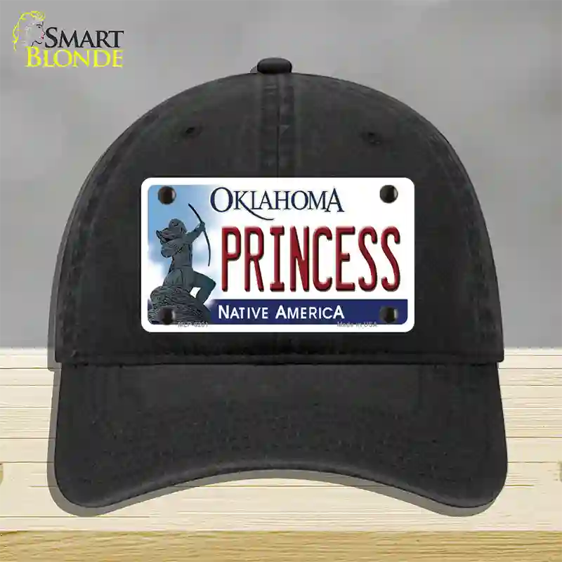 Princess Oklahoma Novelty License Plate Hat Unconstructed Cotton / Black