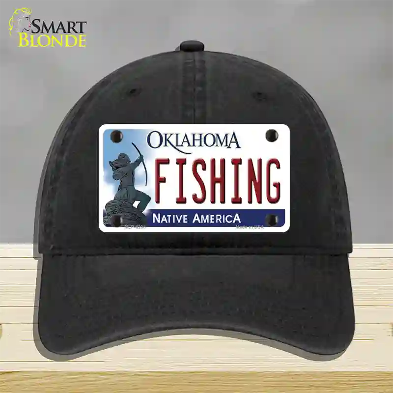 Fishing Oklahoma Novelty License Plate Hat Unconstructed Cotton / Black