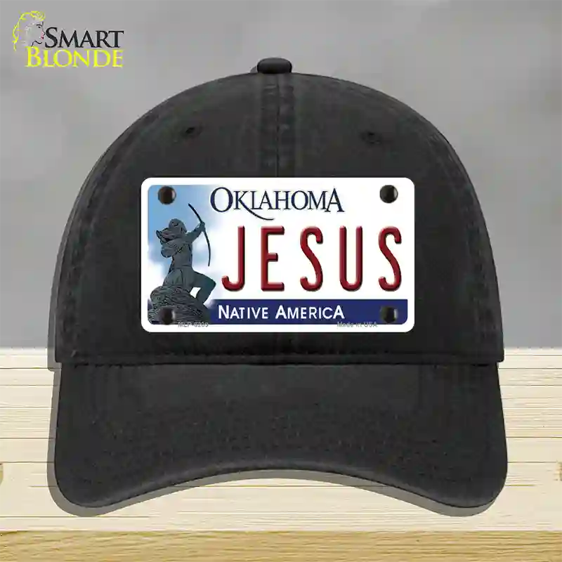 Jesus Oklahoma Novelty License Plate Hat Unconstructed Cotton / Black