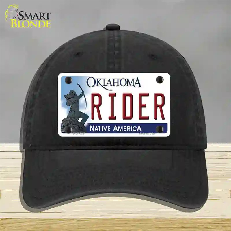 Rider Oklahoma Novelty License Plate Hat Unconstructed Cotton / Black