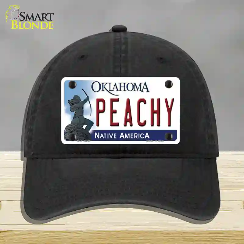 Peachy Oklahoma Novelty License Plate Hat Unconstructed Cotton / Black