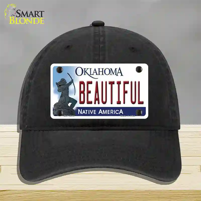 Beautiful Oklahoma Novelty License Plate Hat Unconstructed Cotton / Black