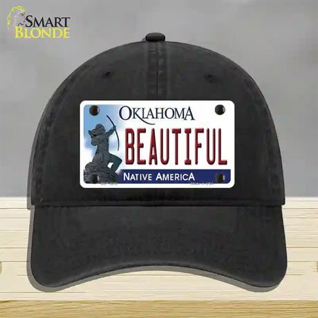 Beautiful Oklahoma Novelty License Plate Hat Unconstructed Cotton / Black