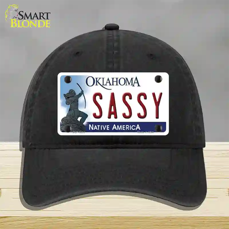 Sassy Oklahoma Novelty License Plate Hat Unconstructed Cotton / Black