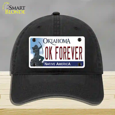 Ok Forever Oklahoma Novelty License Plate Hat Unconstructed Cotton / Black