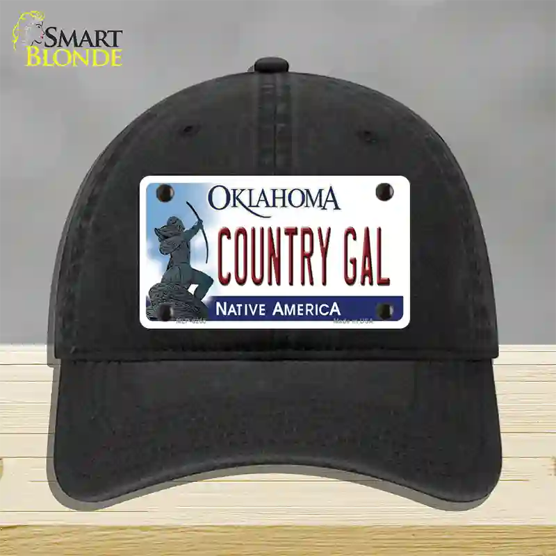 Country Gal Oklahoma Novelty License Plate Hat Unconstructed Cotton / Black