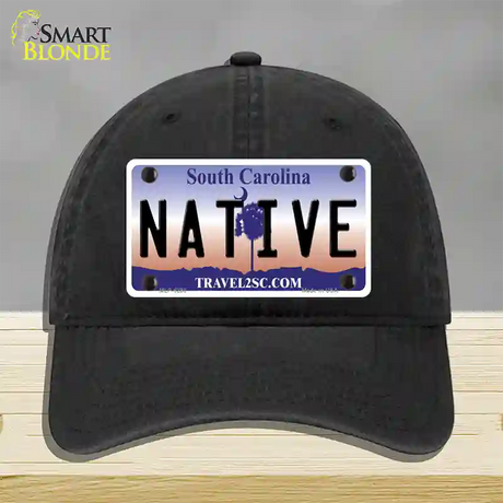 Native South Carolina Novelty License Plate Hat Unconstructed Cotton / Black