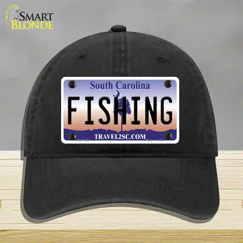 Fishing South Carolina Novelty License Plate Hat Unconstructed Cotton / Black