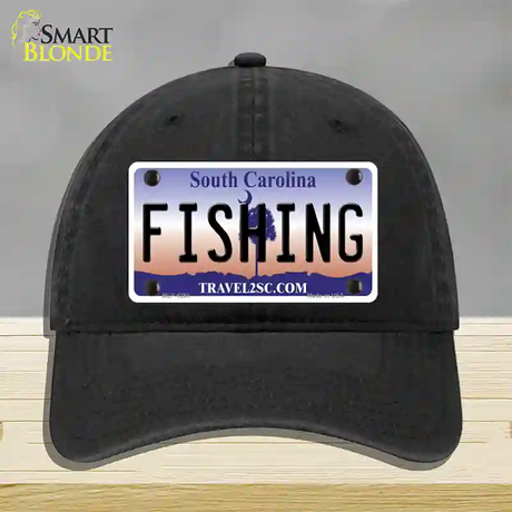 Fishing South Carolina Novelty License Plate Hat Unconstructed Cotton / Black