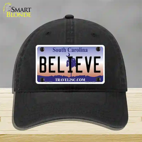 Believe South Carolina Novelty License Plate Hat Unconstructed Cotton / Black