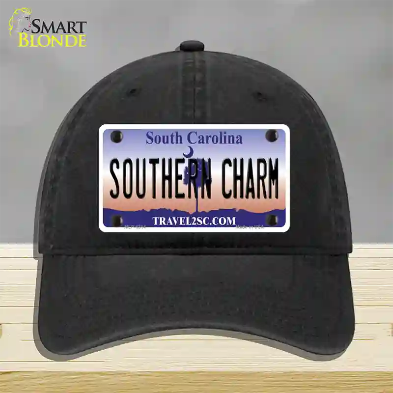 Southern Charm South Carolina Novelty License Plate Hat Unconstructed Cotton / Black