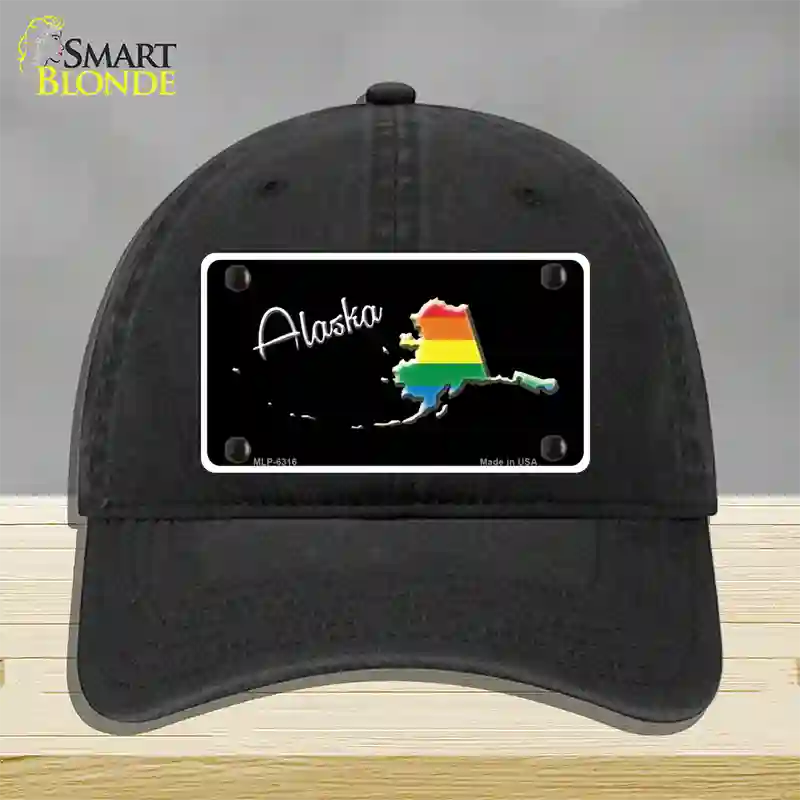 Alaska Rainbow Novelty License Plate Hat Unconstructed Cotton / Black