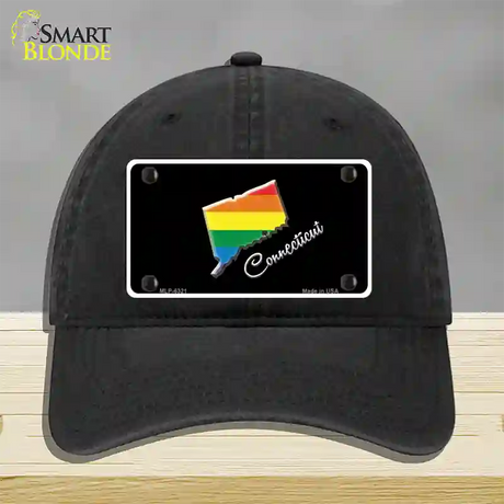 Connecticut Rainbow Novelty License Plate Hat Unconstructed Cotton / Black