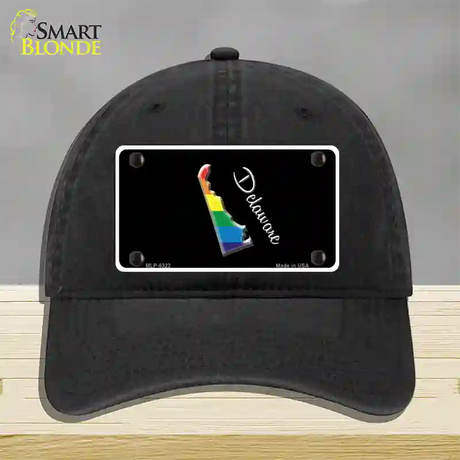 Delaware Rainbow Novelty License Plate Hat Unconstructed Cotton / Black