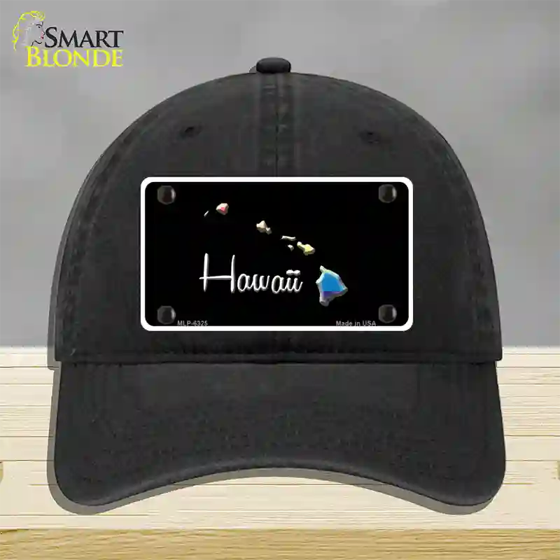 Hawaii Rainbow Novelty License Plate Hat Unconstructed Cotton / Black